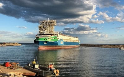 MV Lucky Eyre arrives at Lucky Bay